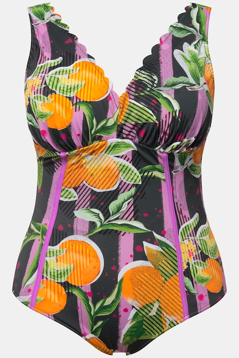 Badeanzug, Orangen, Softcups, Neon-Paspeln