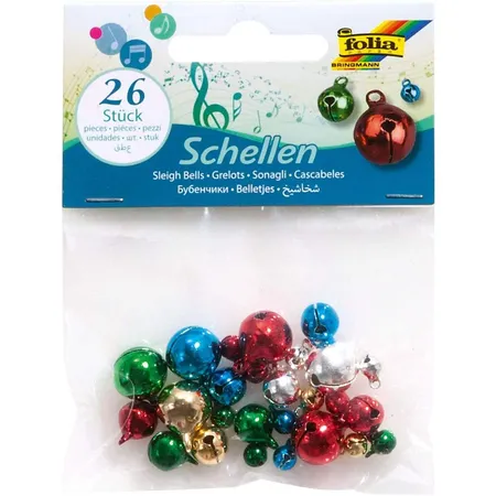 Folia Schellen, Glöckchen in intensiven Farben, 26 Stück sortiert in 3 Größen