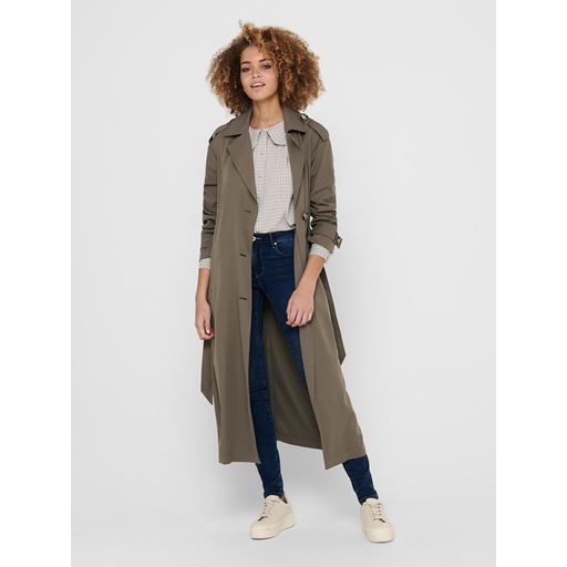 ONLY Line Ekstra Lang Trenchcoat, Walnut, L