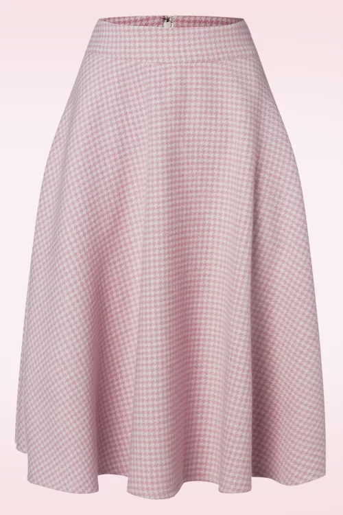 Banned Retro Florence Houndstooth gebreide swing rok in roze