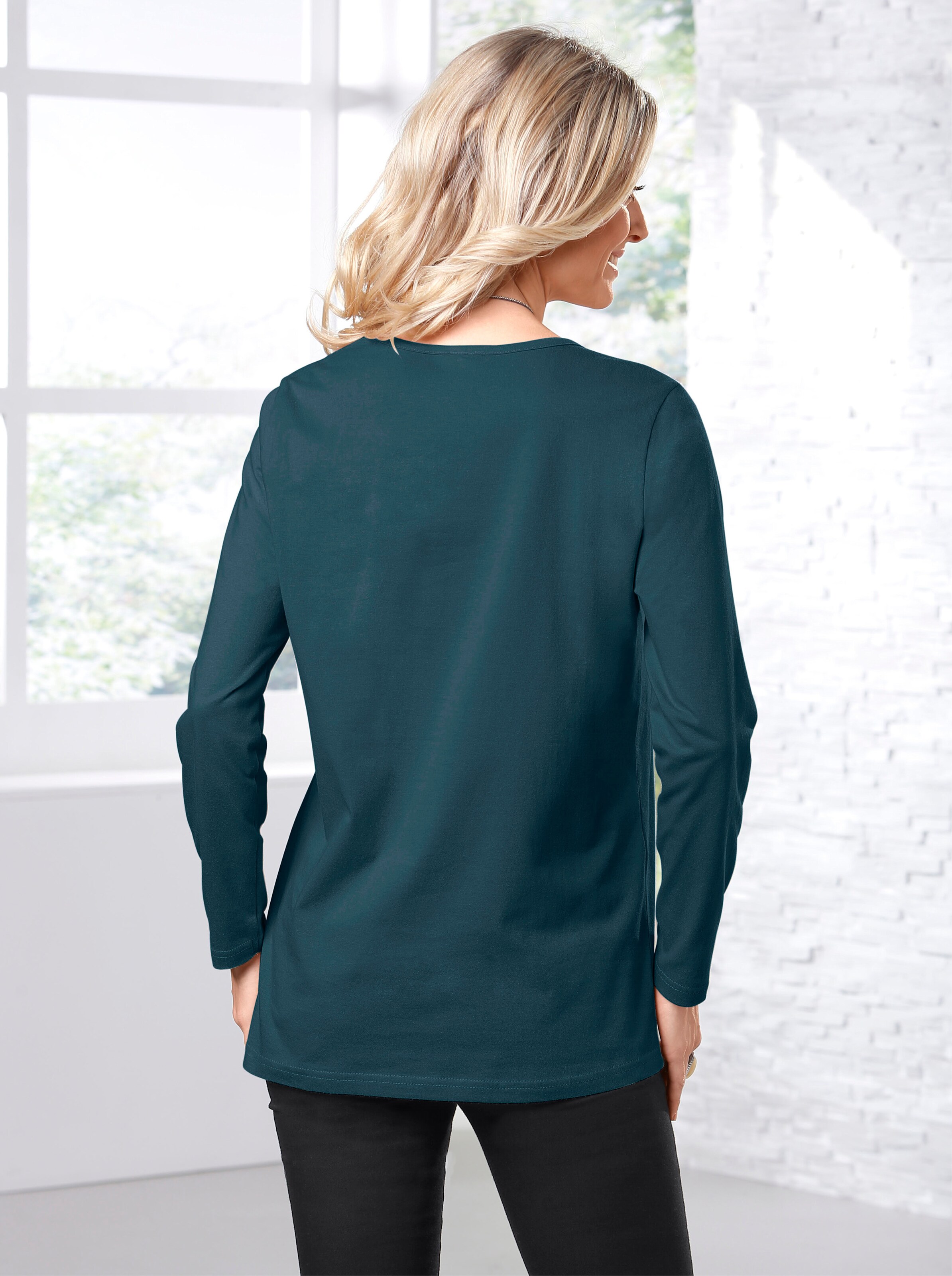 Langarmshirt in petrol