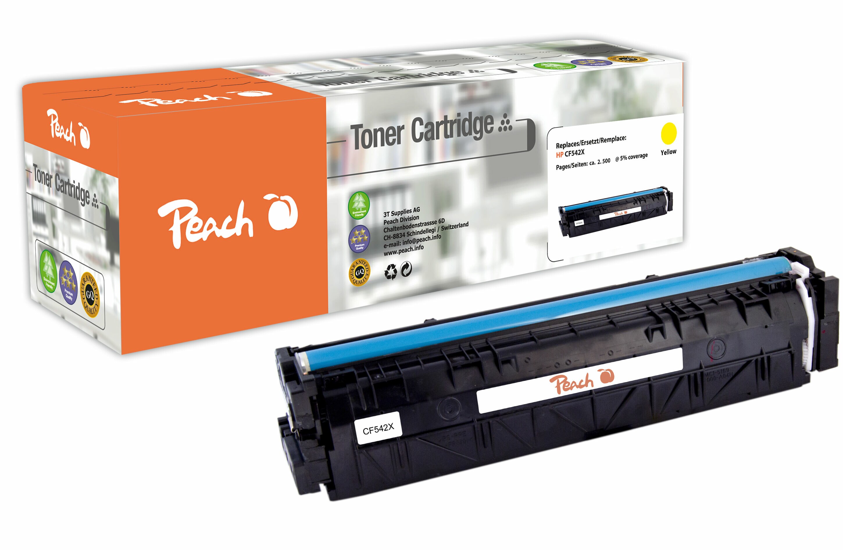 Peach HP 203 XY Toner XL ye ersetzt HP No. 203X Y, CF542X für z.B. HP Color LaserJet Pro MFP M 281 fdw, HP Color LaserJet Pro M 254 dnw (wiederaufbereitet)