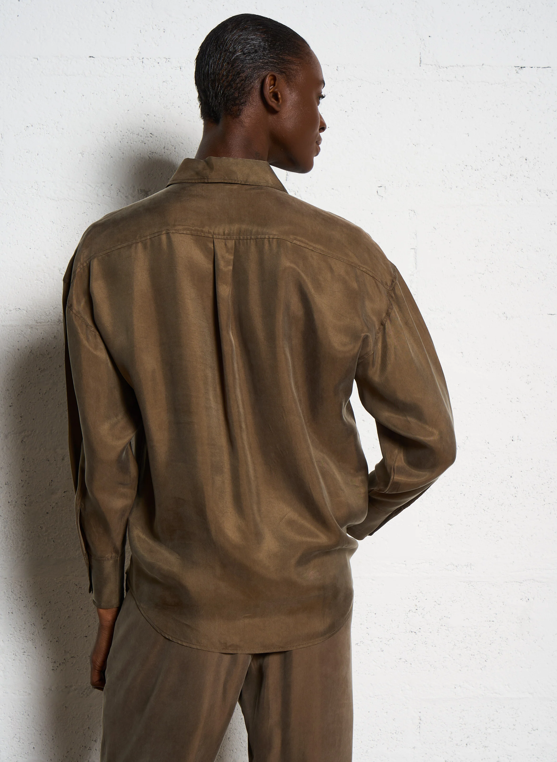 Chemise droite à studs | Kaki