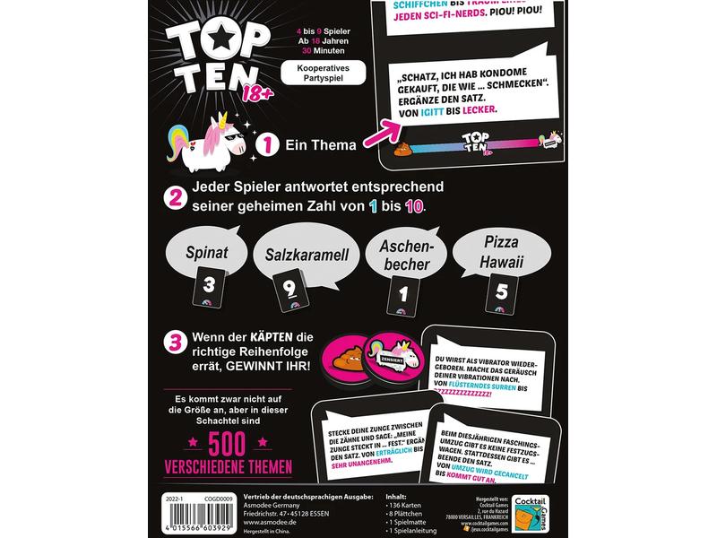 Asmodée Partyspiel Top Ten 18 Lustiges, kooperatives Partyspiel