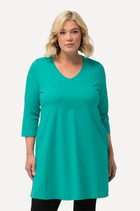 Longshirt, Ziernähte, A-Linie, V-Ausschnitt, 3/4-Arm