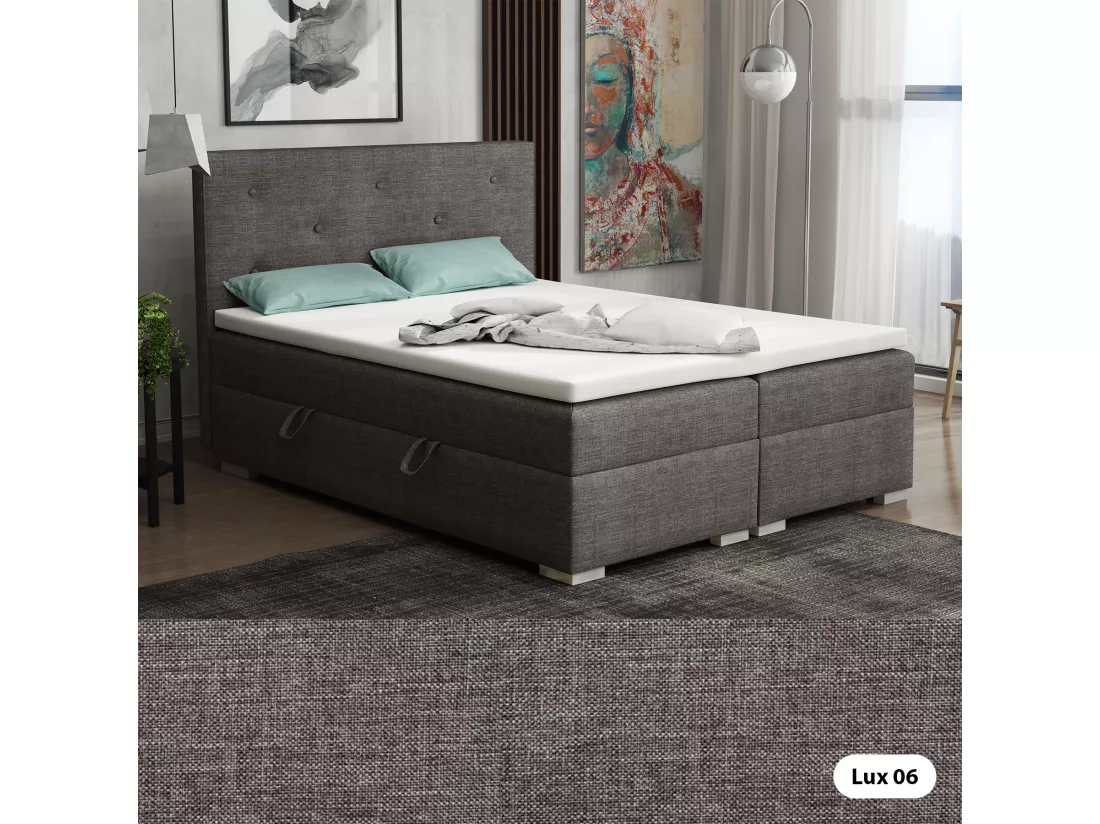Lit Boxspring avec tiroirs de lit, Coffre de lit Topper Atlanta 200x200 cm, Lux 06 (Gris)