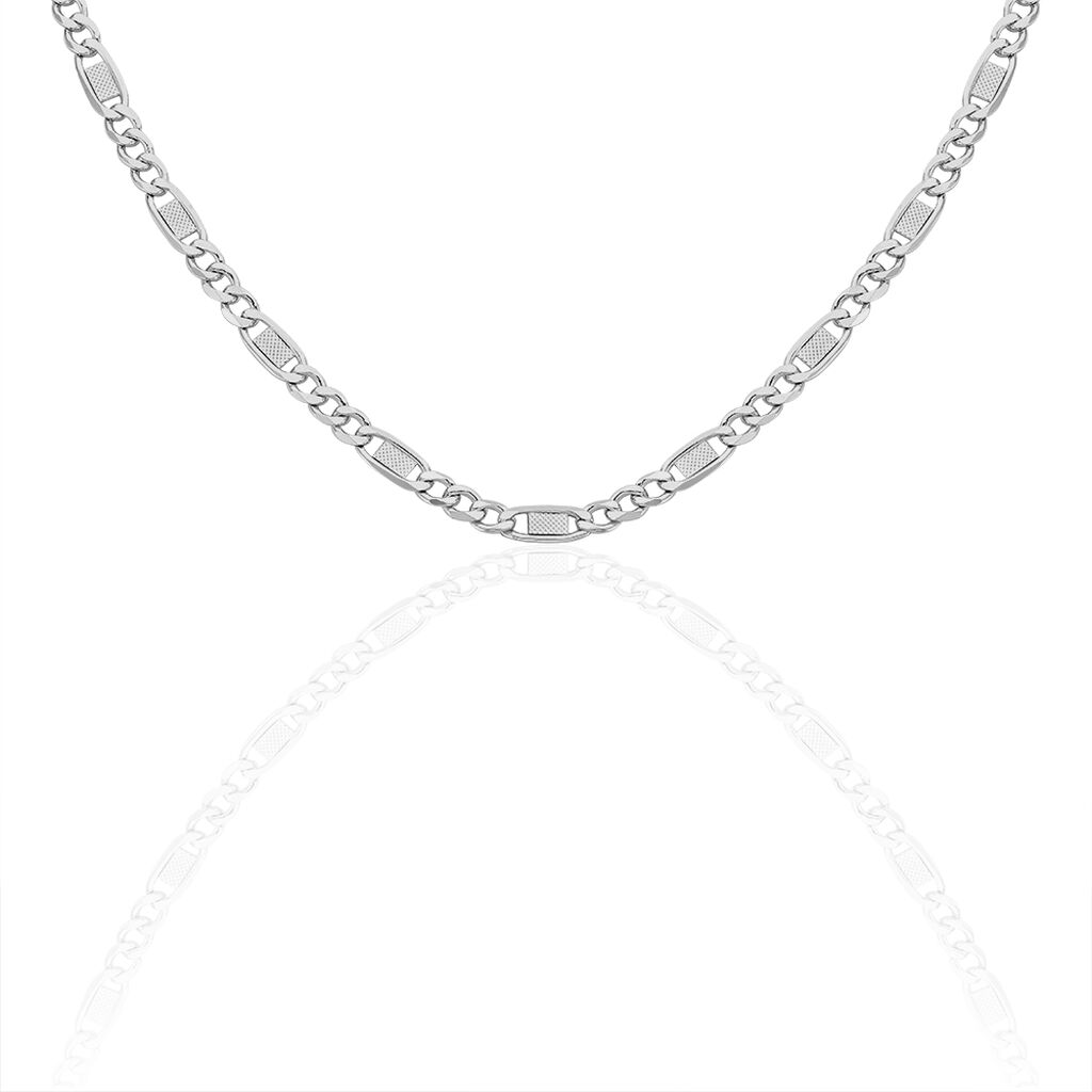 Collier Jeremi Maille Alternee 1/3 Et Plaquettes Argent Blanc
