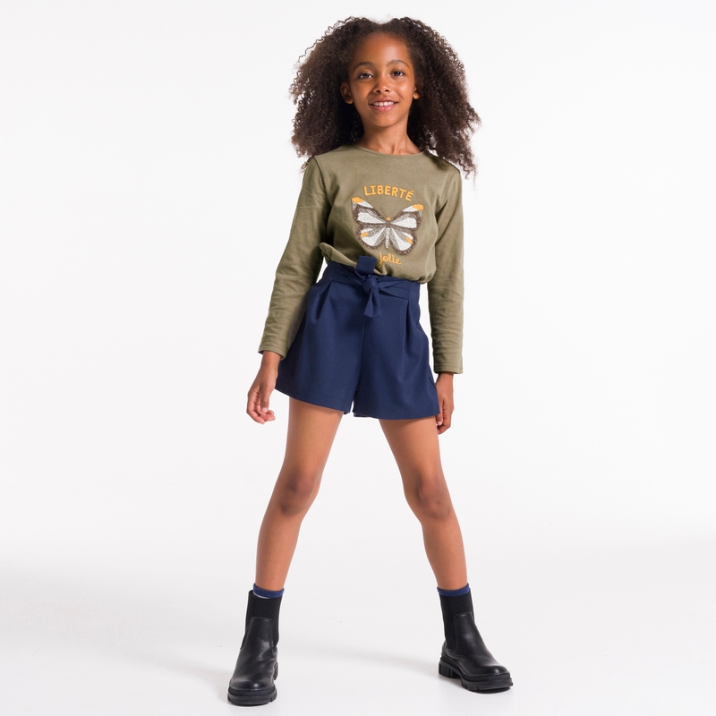 T-shirt manches longues motif papillon vert fille