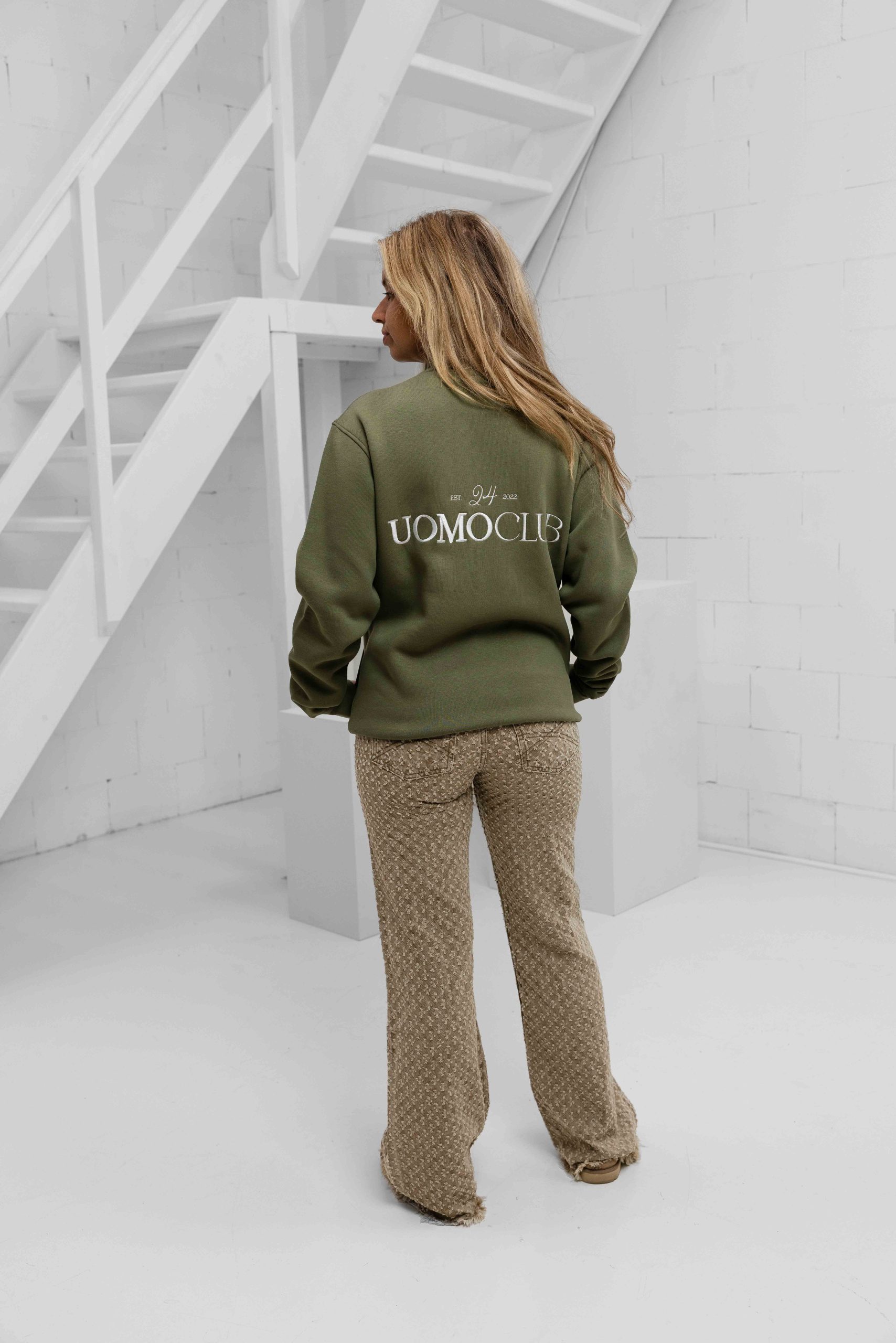 24 Uomo Club Half Zip Sweater Dames Army