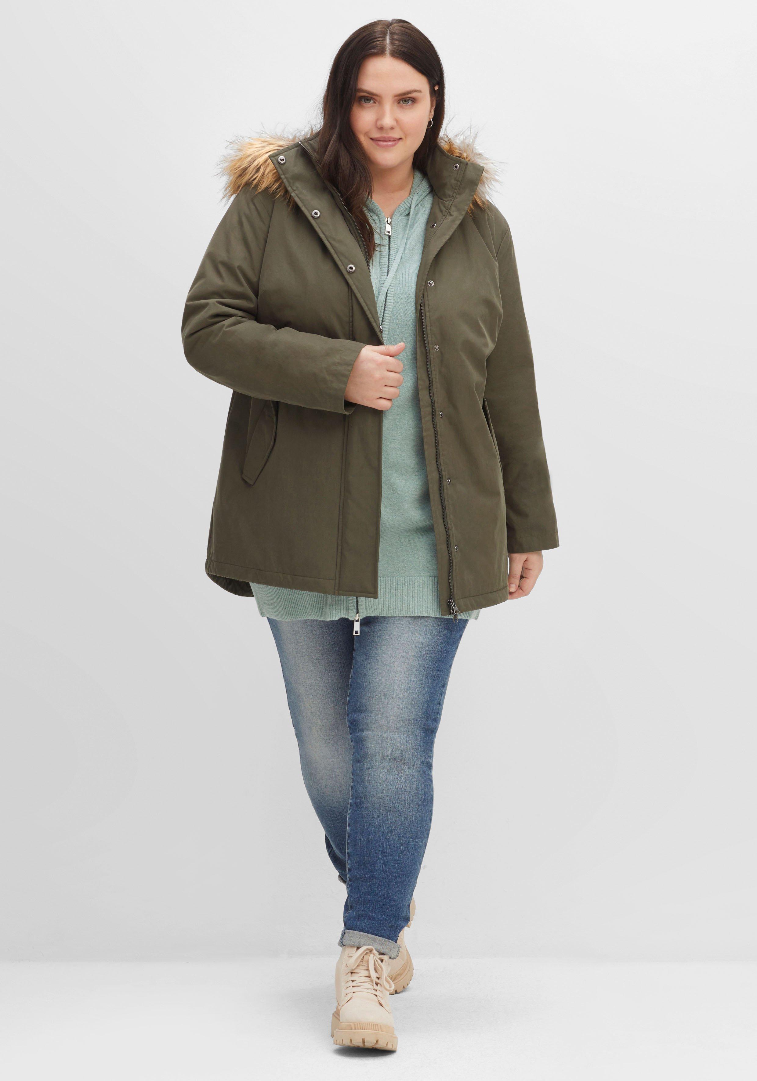 Parka mit Fellimitat-Kapuze und Oversized-Schultern