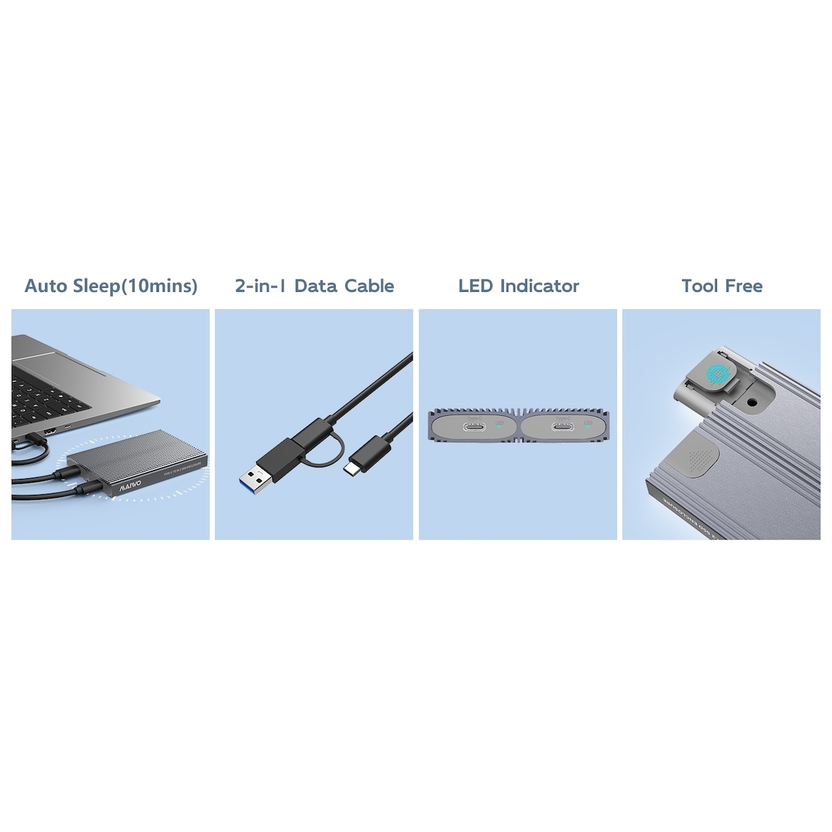 Maiwo Dual Disk NVMe SSD-kabinett USB-C 3.1 GEN2 10 Gbps
