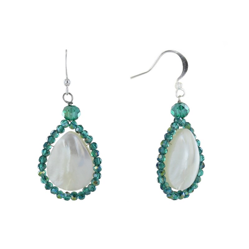 Boucles d'Oreilles Argent Goutte de Nacre Perles de Verre Facettées