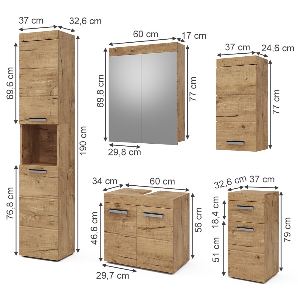 Vicco Badmöbel Set Luna Spiegelschrank Unterschrank Hochschrank Hängeschrank