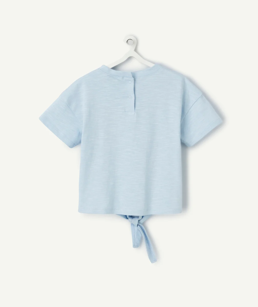 t-shirt bébé fille bleu avec message couleur dorée et pailletée