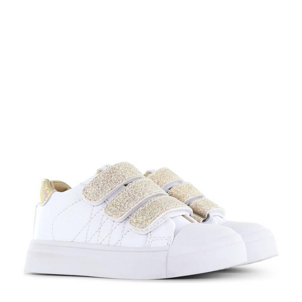 Shoesme leren sneakers wit/goud met glitters