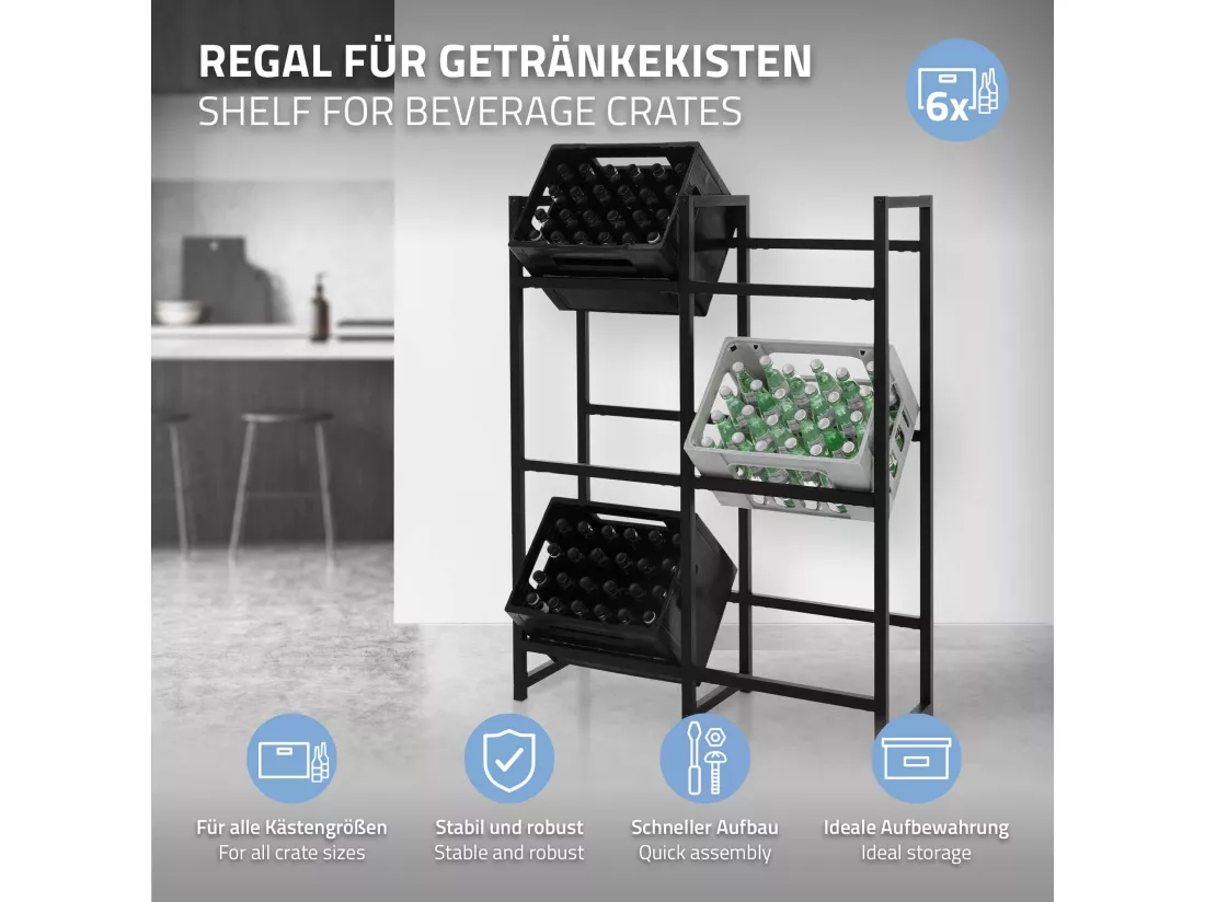 Étagère de rangement pour 6 caisses de boissons 91x31x116,5 cm acier anthracite