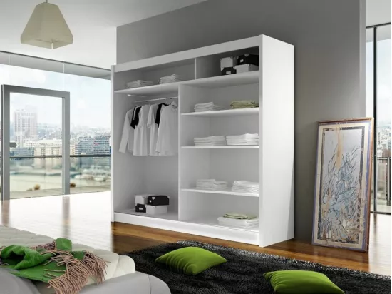 Armoire Closico 123, Blanc, 215x180x58cm, Portes d'armoire: Glissement