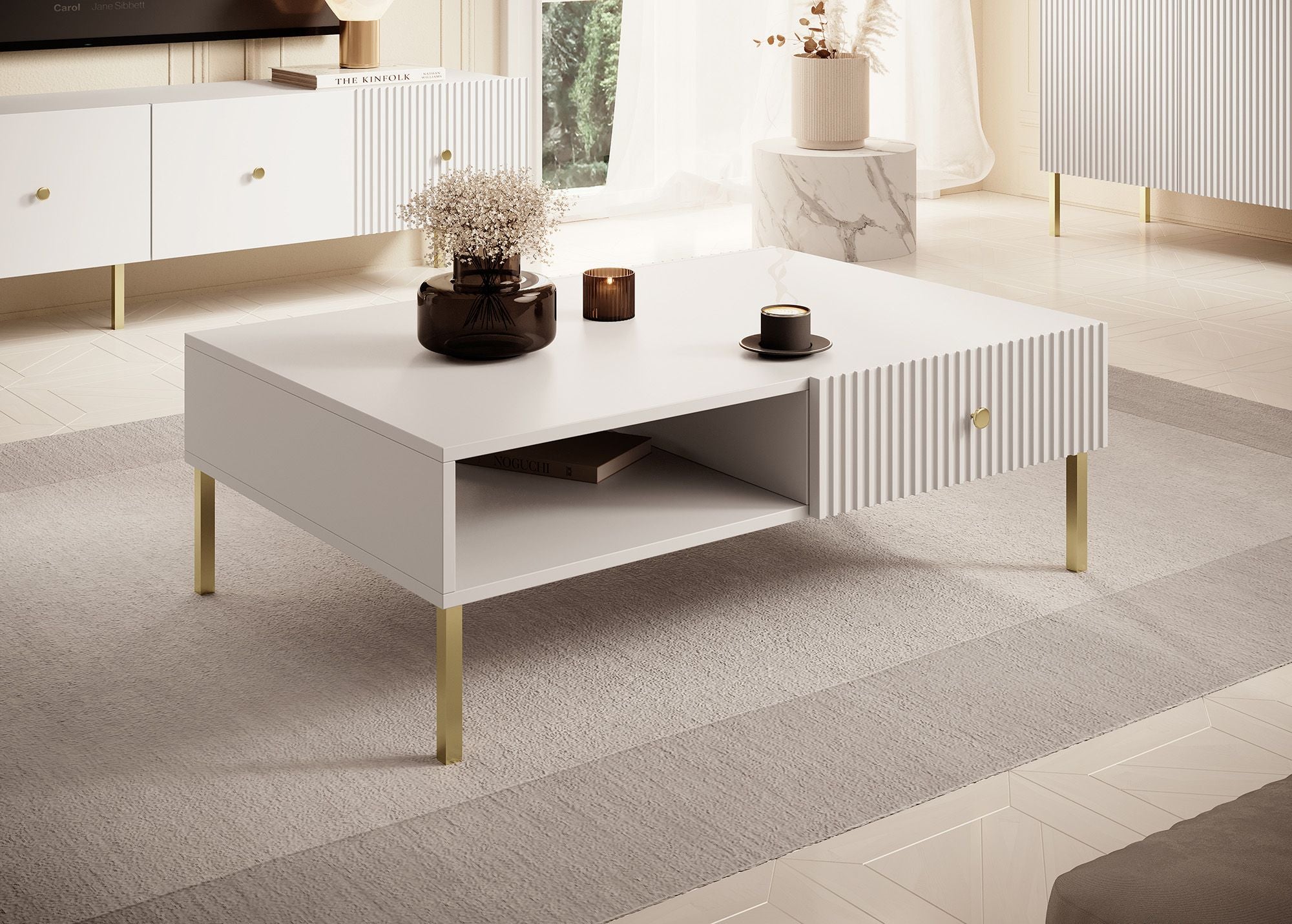 Vermont - Salontafel met 2 lades - Wit - 102x67x35cm