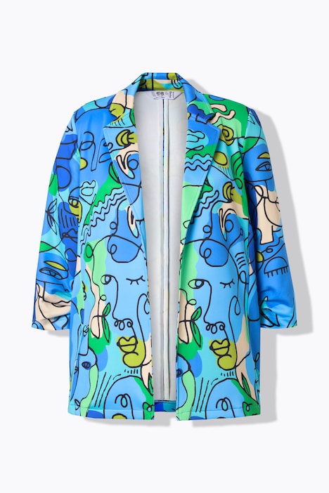 Blazer, Gesichterdruck, offene Form, 3/4-Ärmel
