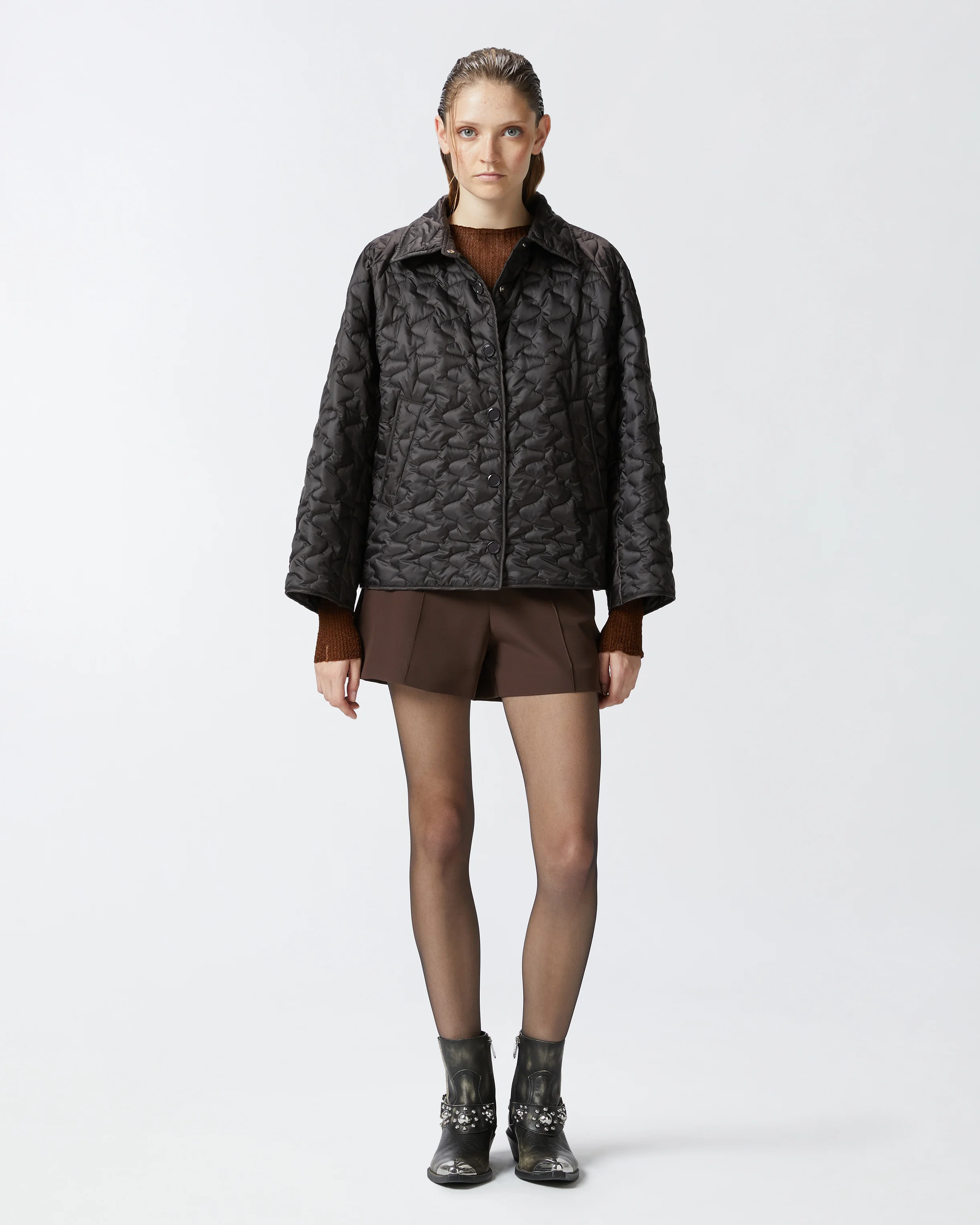 Veste rembourrée et matelassée à col chemise | Marron
