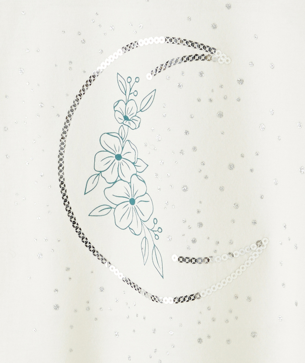 t-shirt manches courtes fille blanc en coton bio motif lune