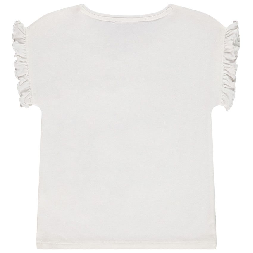 T-shirt manches courtes volantées avec print fantaisie pour fille - Blanc