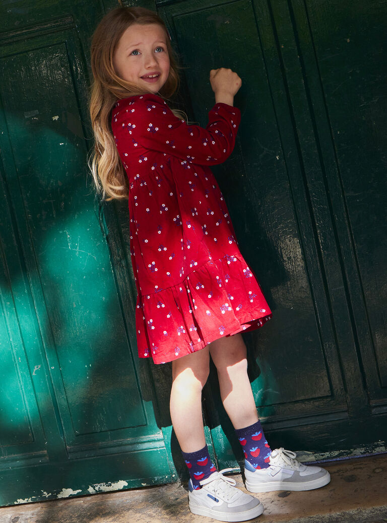 Robe chemise rouge à imprimé fleuri fille
