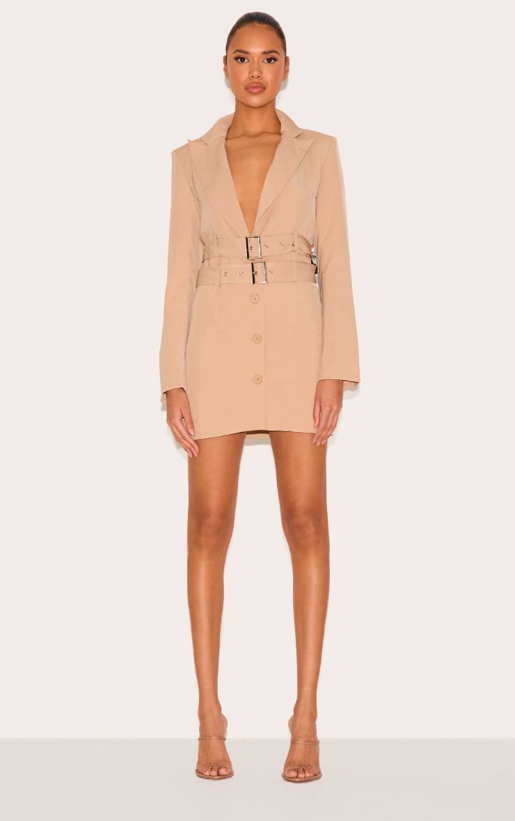 Robe Blazer Cintrée En Tissu Tissé Avec Double Ceinture