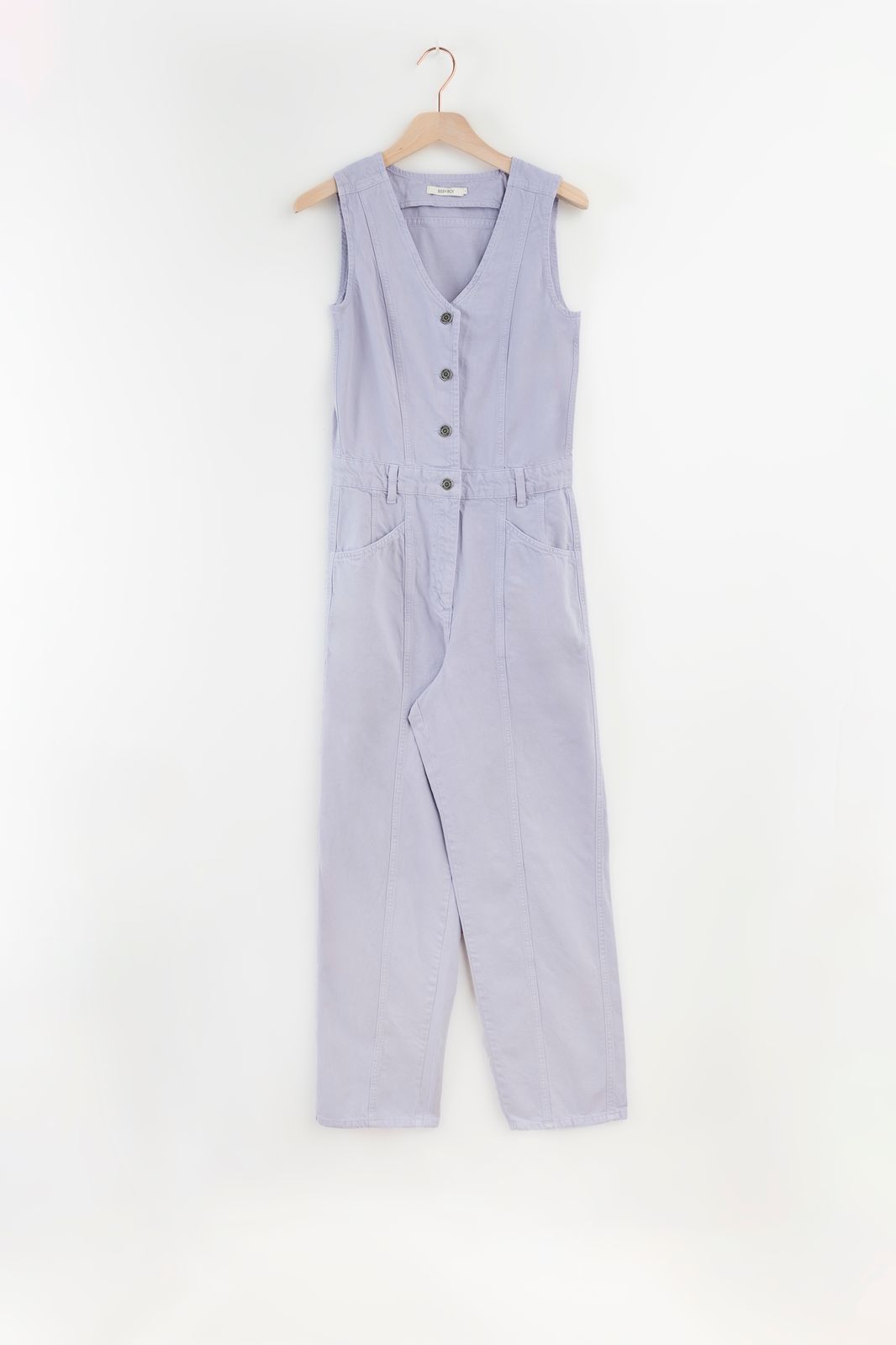 Lavendel jumpsuit met knopen