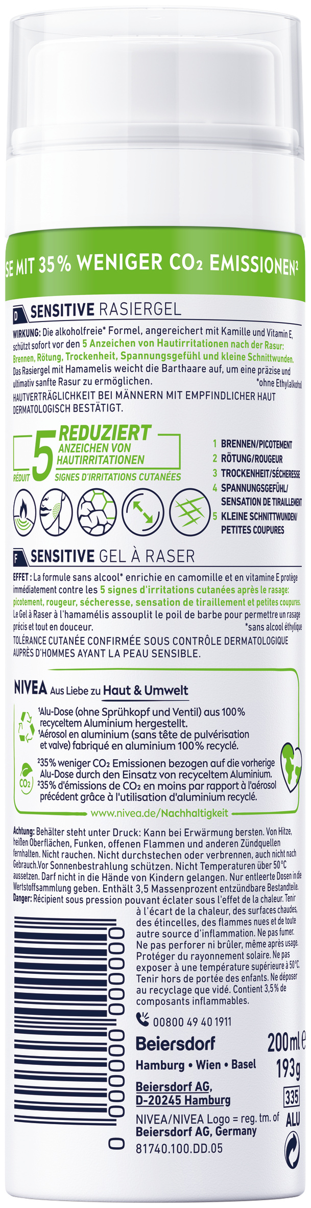 Nivea MEN Rasiergel Gel Sensitive Aeros 200 ml