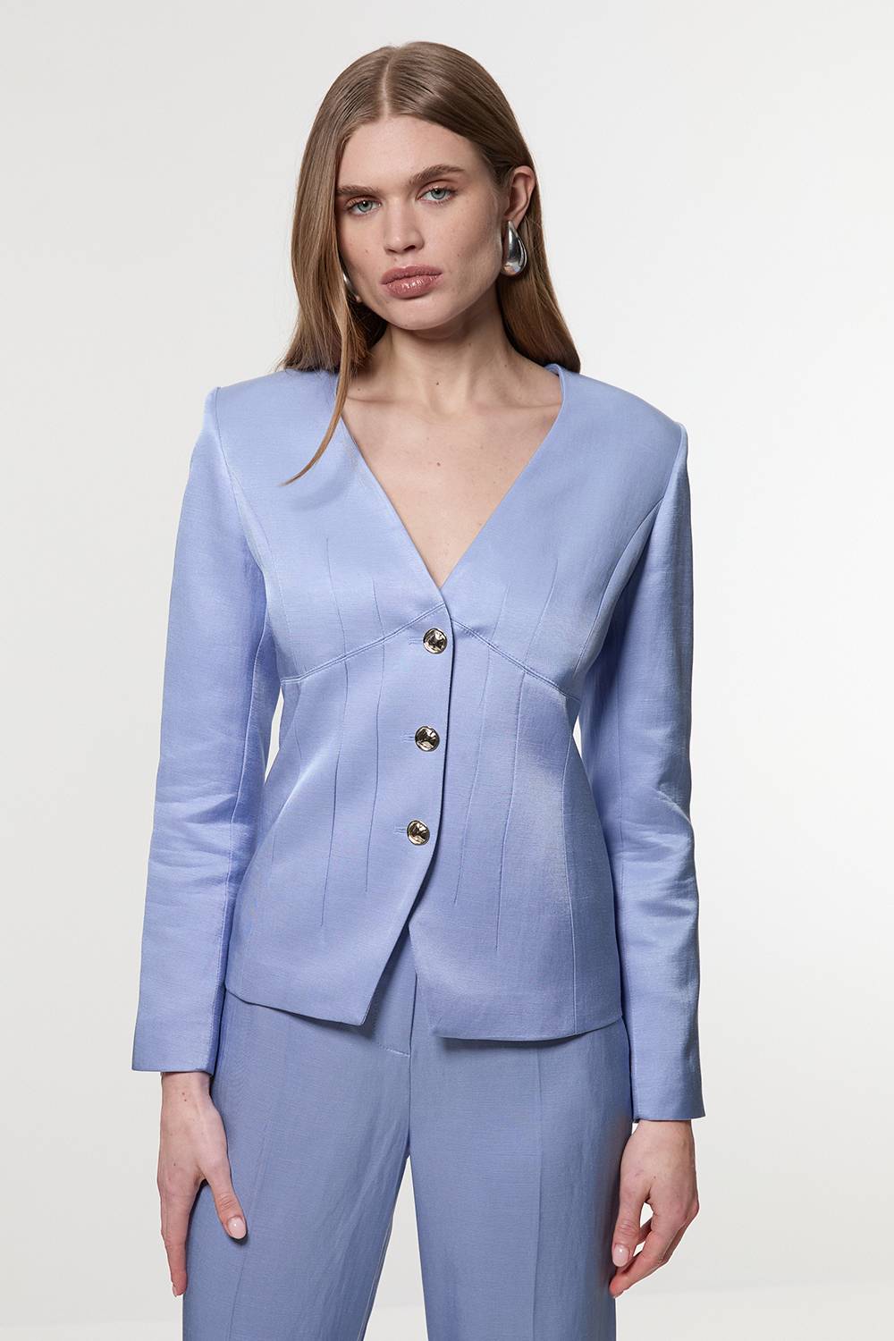 KarenMillen Veste tailleur en viscose-lin premium à simple boutonnage et à pinces