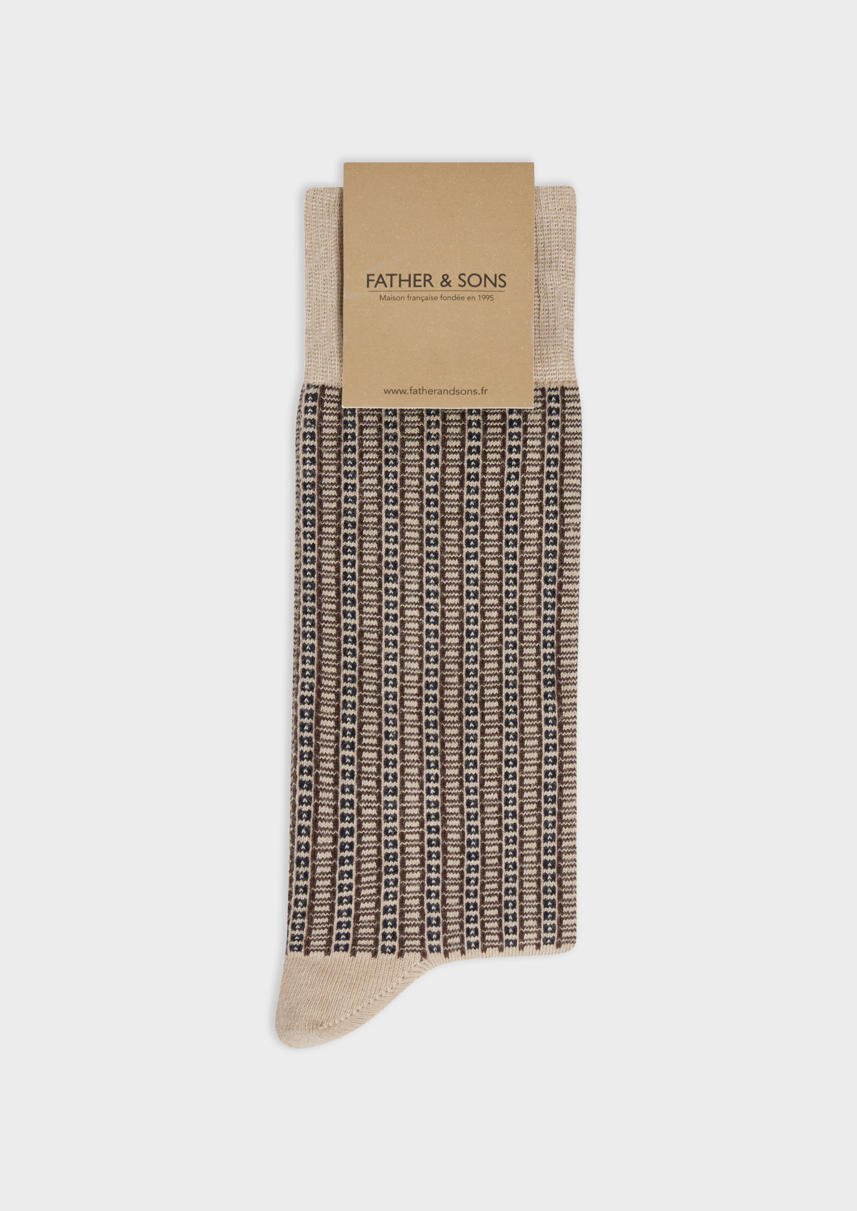 Chaussettes en coton bio mélangé sable à motifs géométriques chocolat et bleu nuit