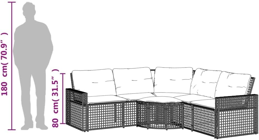 Gartensofa in L-Form mit Kissen und Fußbank Braun Poly Rattan Gartenmöbel Set, Outdoor Balkonset Terrassenmöbel, Gartenlounge Sitzgruppe für Terrasse, Balkon, Garten