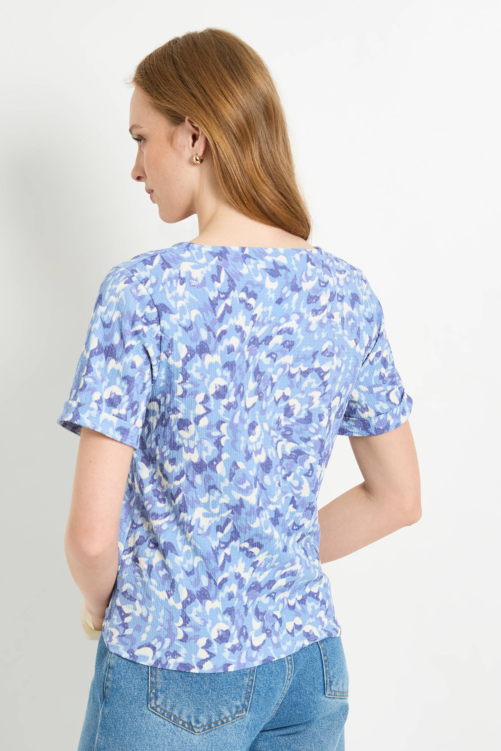 Wallis T-shirt En Jersey Imprimé Abstrait Avec Détail Noué Et Col En V
