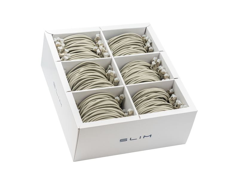 SLIM Slimpatchkabel RJ-45, Cat 6A, U/FTP, 2 m, Grau, 60-Pac SLIM Multipack, 60x 2.0m KAT6A Patchkabel, grau