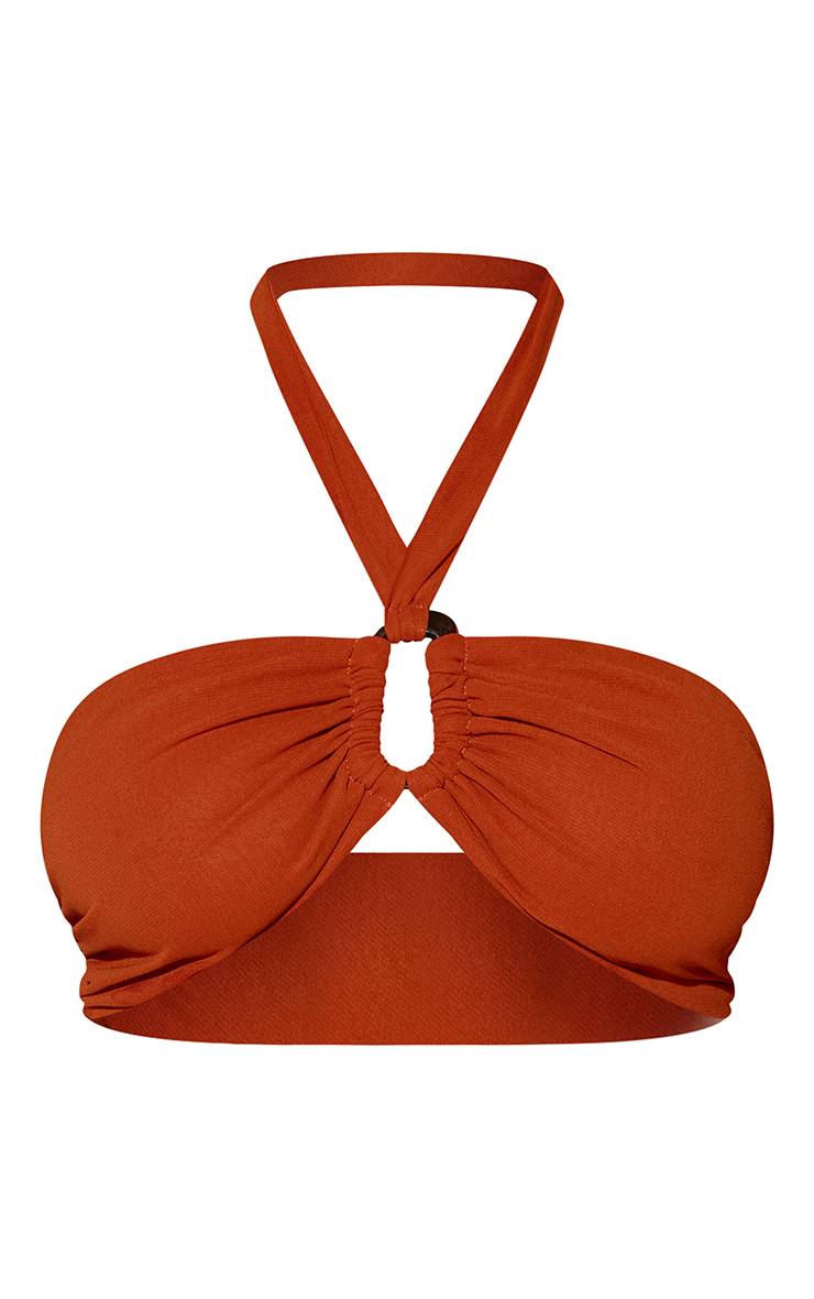 Orange Haut De Plage Bandeau Couleur Rouille Avec Anneaux Décoratifs