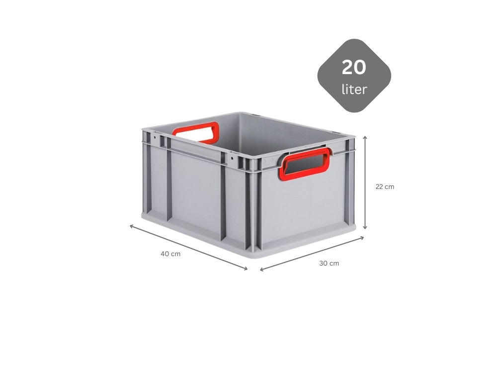 PROREGAL Eurobox Nextgen Kleur HxBxD 22 x 30 x 40 cm 20 liter Handgrepen Rood Open gladde bodem Euro container transportbox