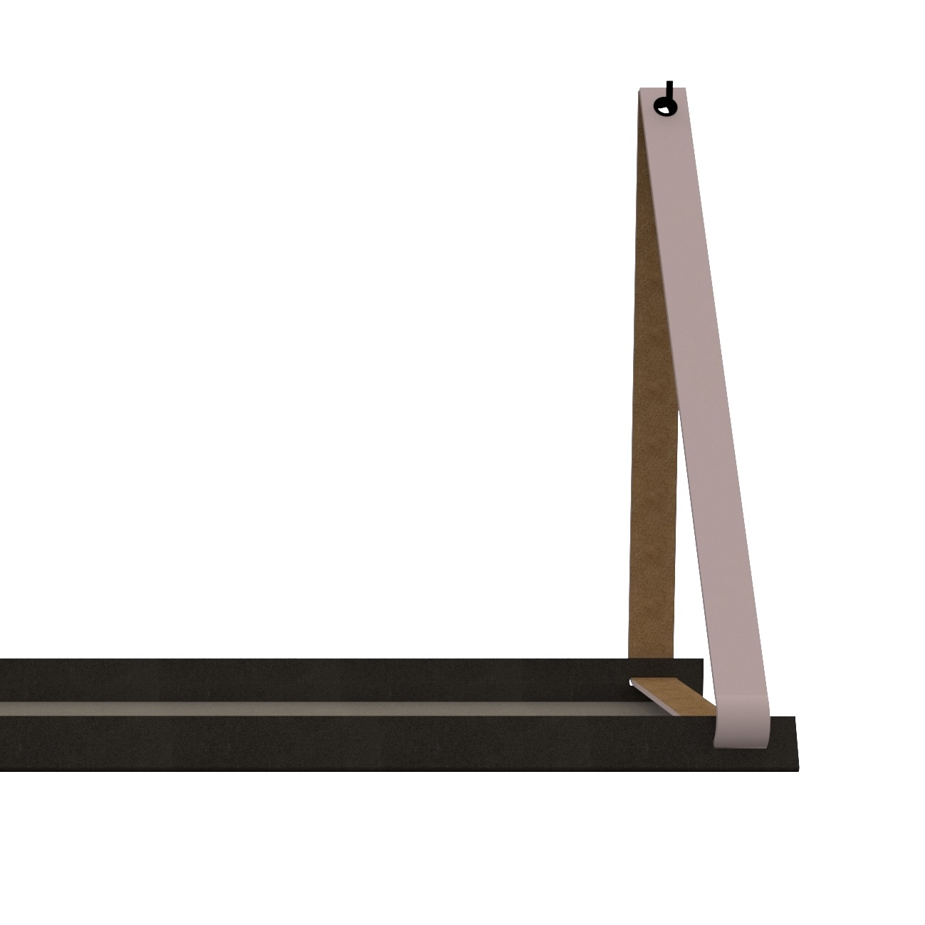 Stalen wandplank 98x20cm - incl. leren plankdragers Stalen wandplank met leren plankdragers - Lilapaars