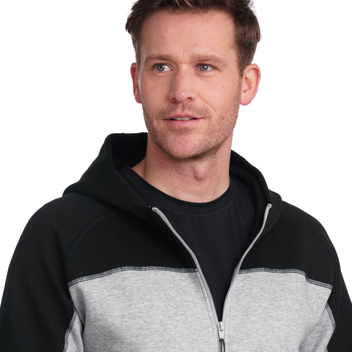 VanVaan Herren Sport-Sweatjacke mit Kapuze hellgrau / schwarz