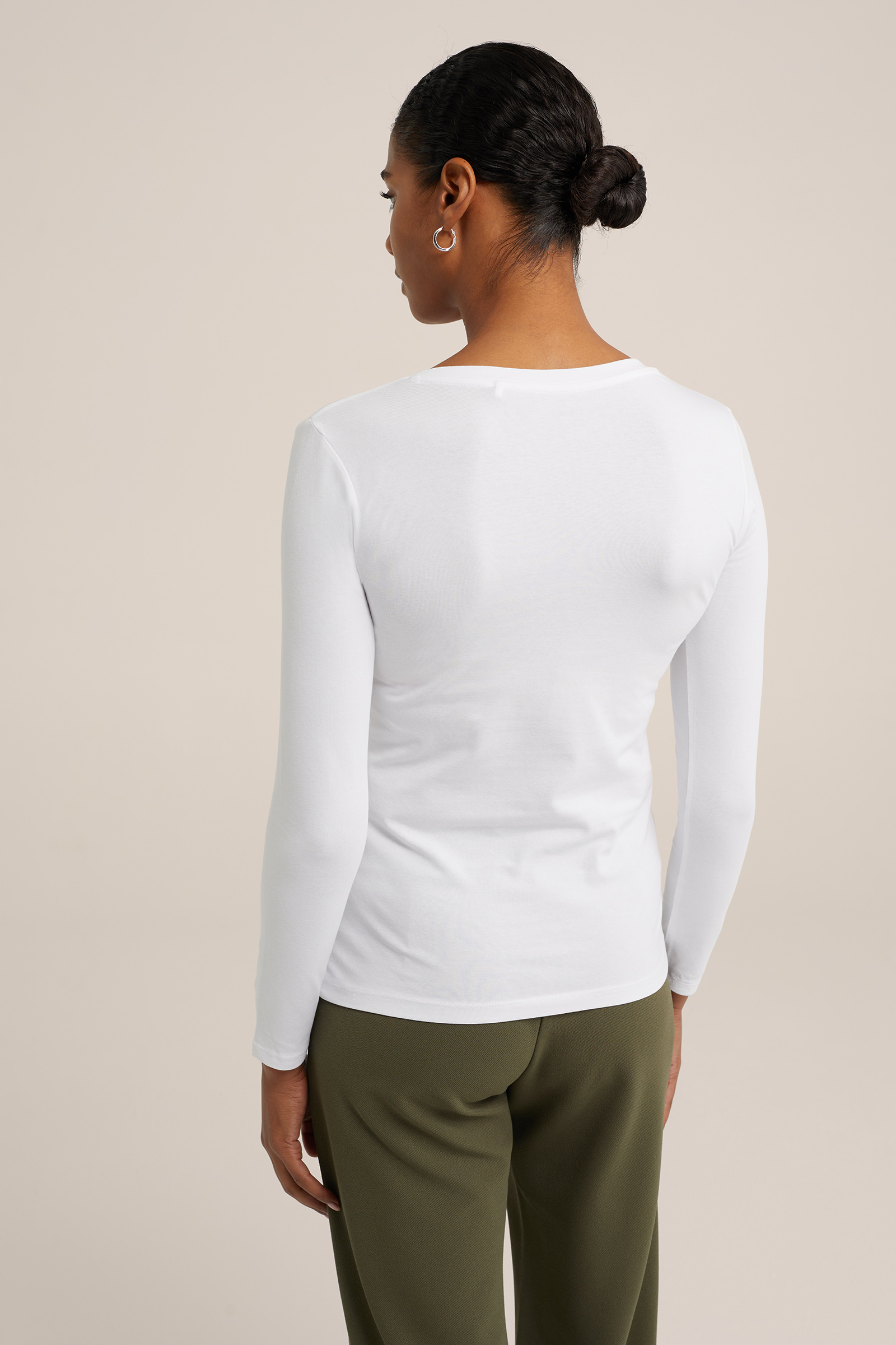 T-shirt met V-hals WE Fashion Wit