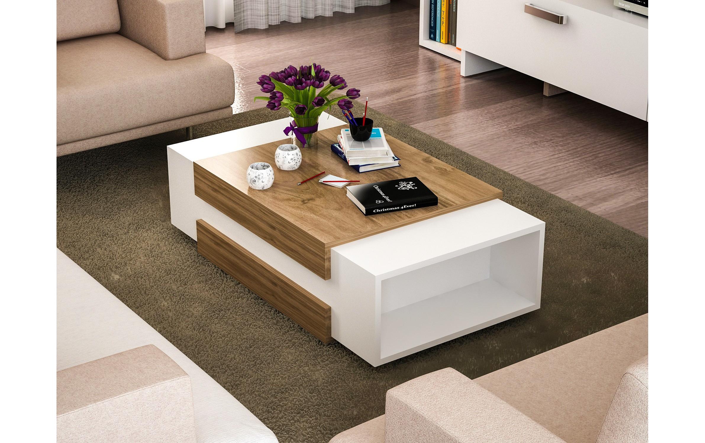 Couchtisch Nora 110 x 31 x 57 cm, Nature/Weiss<br>Wohnzimmertisch