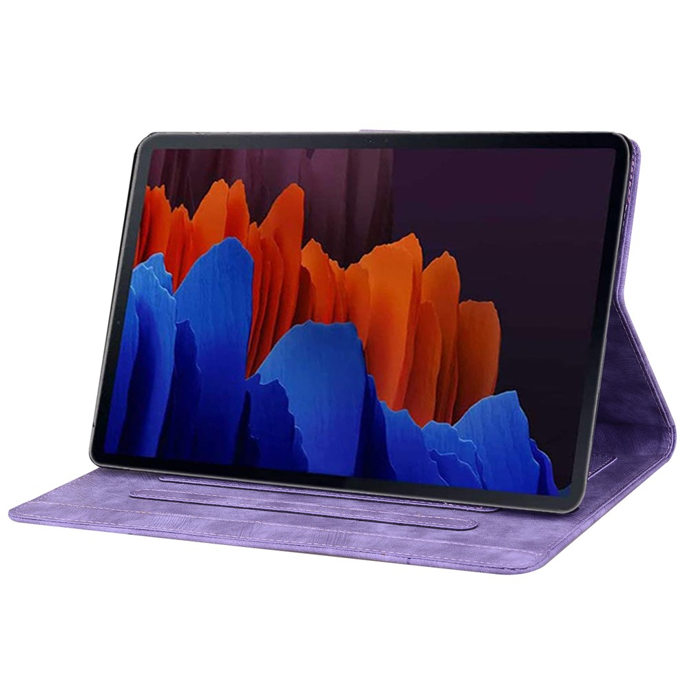 Samsung Galaxy Tab S11 Ultra Leder Tasche Flip Cover Blumen Imprint   S-Pen Halterung - Lila