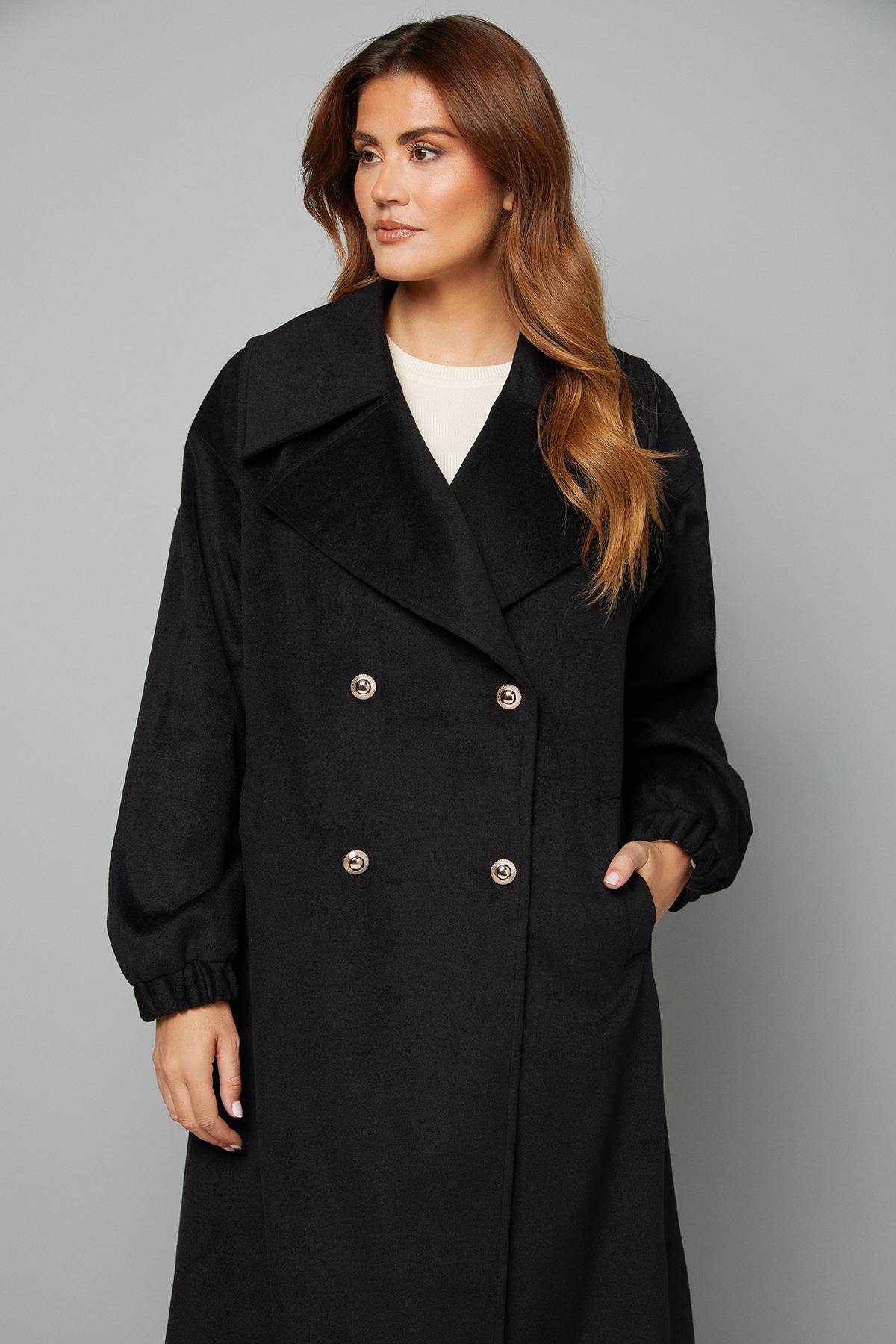 Wallis Manteau Maxi avec Col Large et Poignets Élastiques
