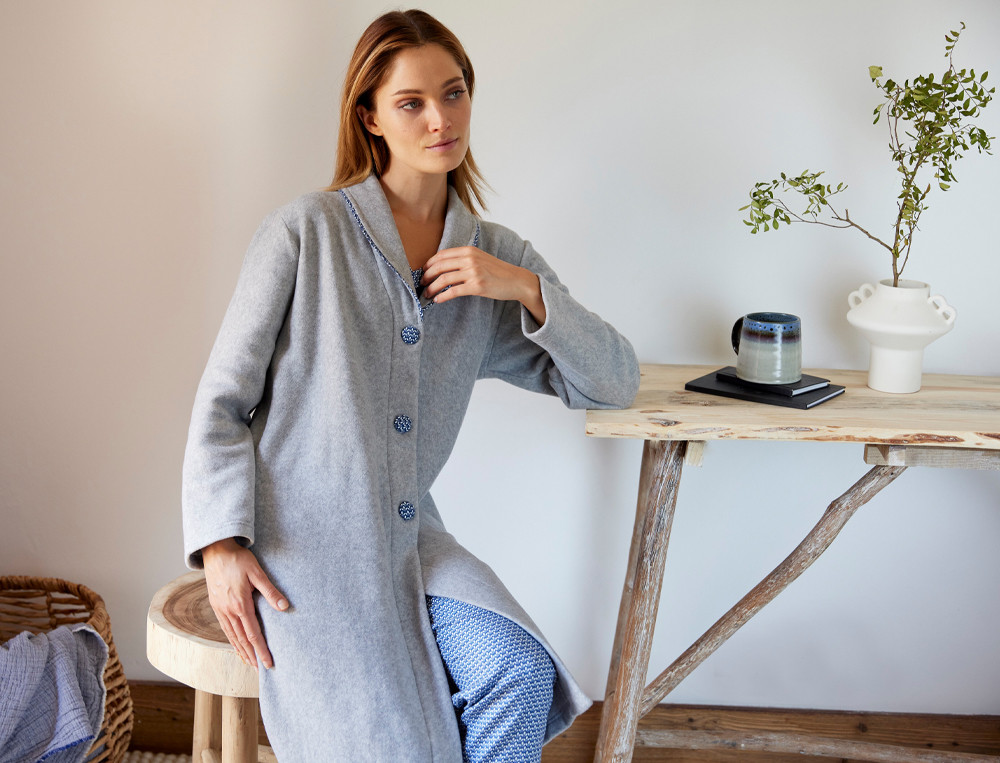 Robe de chambre femme-Bleu de minuit