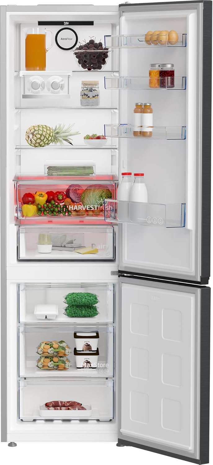 Beko B7RCNA407HXBR bPRO 700 freistehende Kühl-/Gefrierkombination, großer Kühlschrank, 355 l, NoFrost, AeroFlow, Smooth Fit: 90 Grad Türöffnung, Kühl-Gefrier-Multizone, HarvestFresh, Dark-Inox