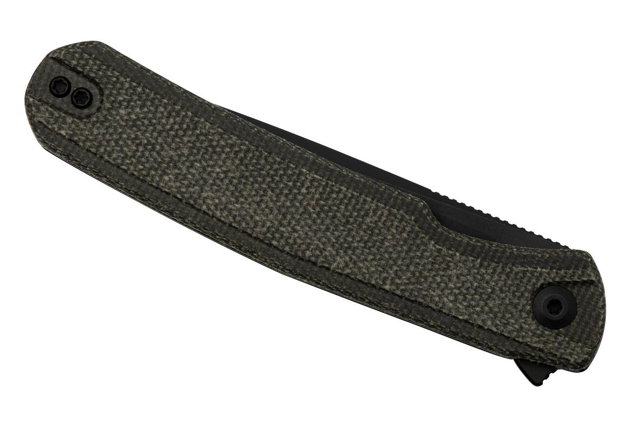 SENCUT Scitus S21042-3 Green Canvas Micarta Black Stonewashed D2, zakmes