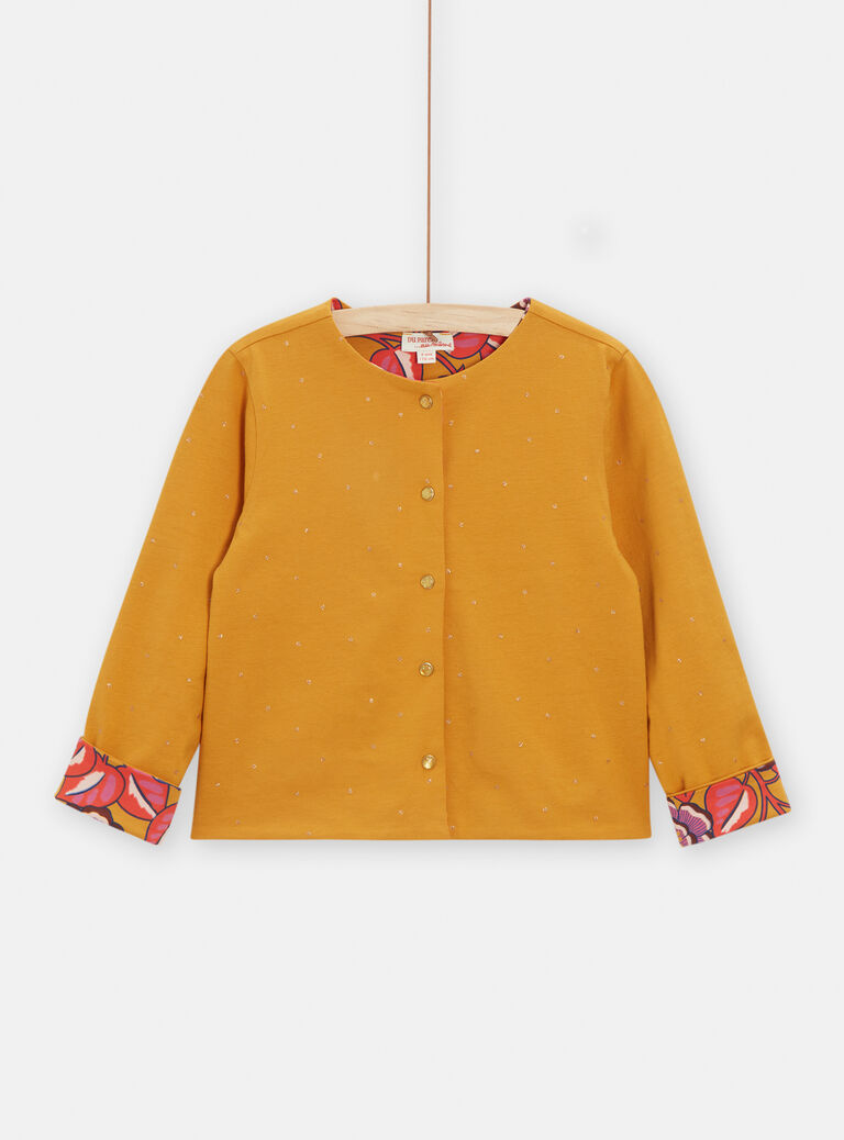 Cardigan reversible jaune et motif fleurs pour fille