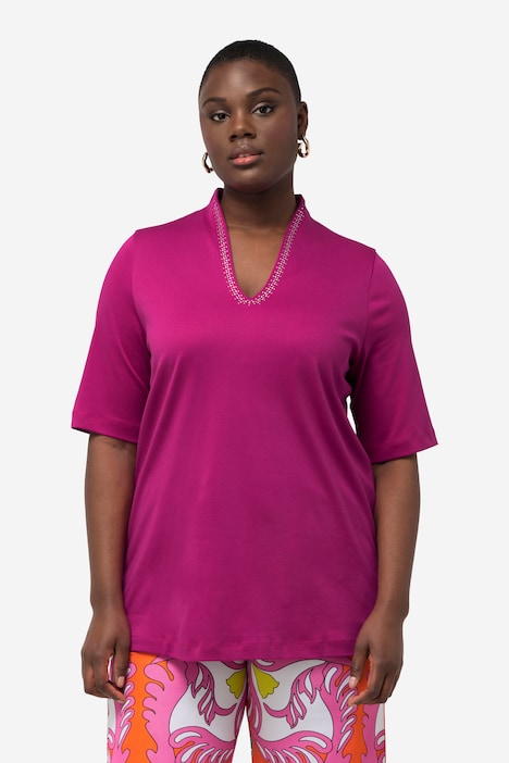 T-Shirt, Pima Cotton, A-Linie, Kelchkragen, Halbarm