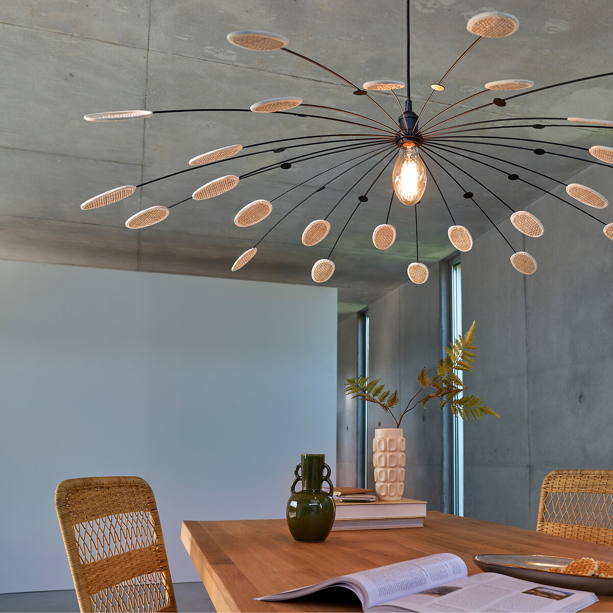 LA REDOUTE INTERIEURS<br>Candeeiro suspenso em metal e rotim Ø138 cm, Léonie