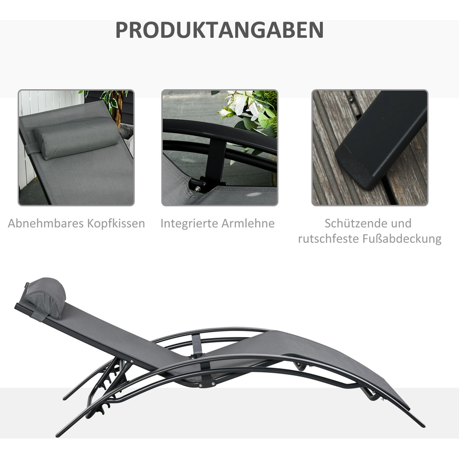 Outsunny Gartenliege mit abgerundetem Design grau